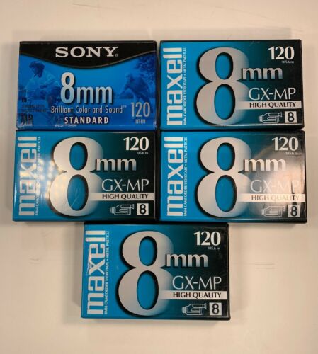 (4) MAXELL (1) SONY 8 mm GX-MP Camcorder Video Tape 8mm 120 High Quality New