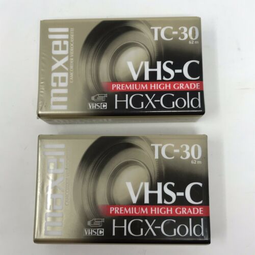 Lot of 2 Maxell TC 30 Blank VHS-C HGX Tapes Gold Premium High Grade NEW Sealed