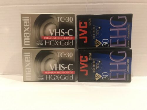 4 Compact VHS VideoCassette Tapes (2 Maxell TC-30 & 2 JVC TC-30EHG)