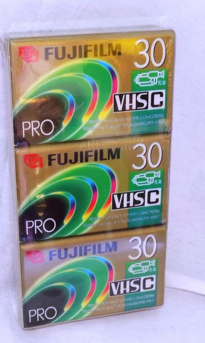 NEW Fuji Film Pro VHS-C Blank Premium High Grade Camcorder Tapes TC-30 Pack of 3