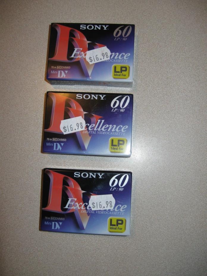 3 Brand New Sony Excellence LP:900-SP60 Minutes Mini DV Digital Video Cassettes