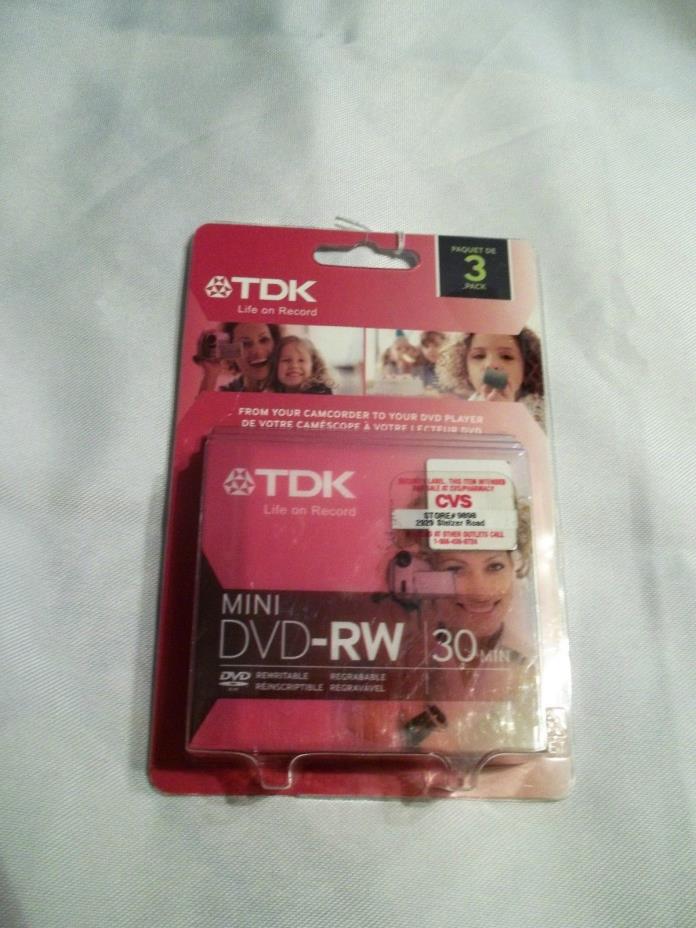 NEW TDK Life on Record Pack of 3 Mini DVD-RW-30 Minutes DVD's-Blank Media
