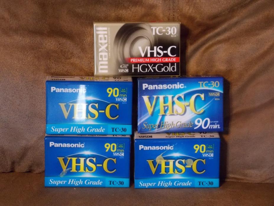 Lot Of 4 Panasonic VHS-C Super High Grade Tapes TC-30 Sealed + 1 Maxell HGX Gold