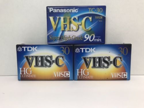 TDK & Panasonic VHS-C Camcorder 3 PACK Blank Cassette 90 Min New Sealed