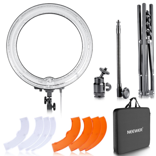 Dimmable 18-Inch Diameter 75W Ring Fluorescent Flash Light & Stand Kit