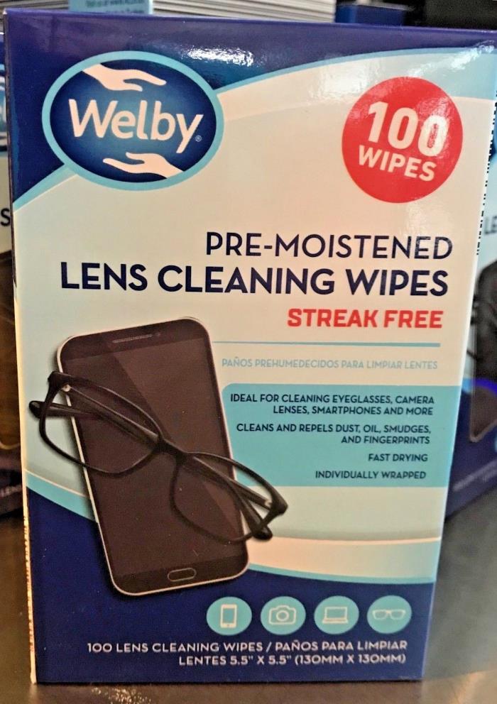 Welby 200 Wipes Pre Moisted Lens Cleaning Wipes Streak Free