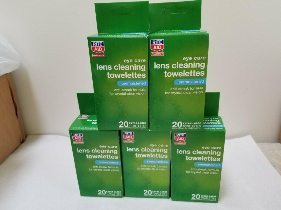 5 = boxes *100* Rite Aid Pharmacy Lens Cleaning Towelettes, Moistened