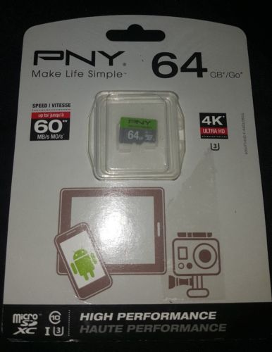 New in package 64GB 64 gb PNY Micro sd sdxc Memory Card 4K Ultra HD