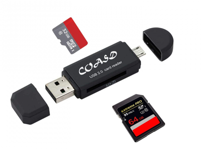 COASD SD Card Reader/SD Adapter SD/Micro SD Reader/Micro OTG/USB 2.0 Multi-Funct