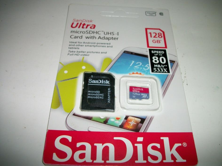 Sandisk Ultra 128GB Micro SDHC UHS-I Memory Card W/Adapter.USA!!!