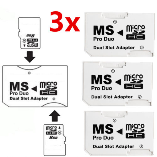 3x New Micro SD TF to Memory Stick MS Pro Duo for PSP Card Dual 2 Slot Adapter