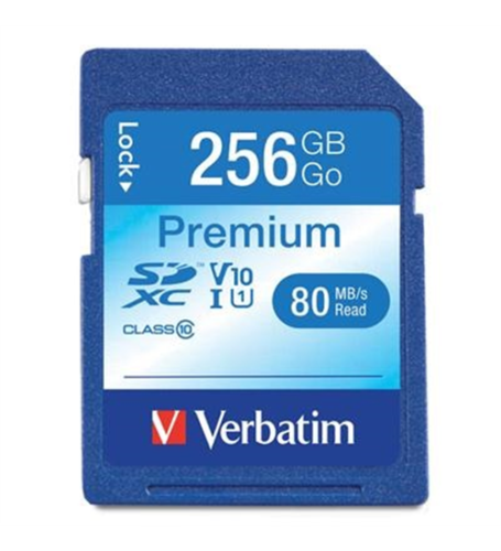 New VERBATIM VER99828 Verbatim Premium 256 GB SDXC UHS I (U1) 80 MB/s Read Flash