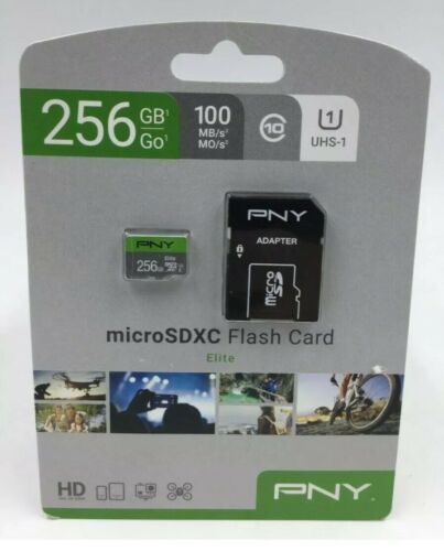 PNY 256GB Elite microSDXC 100MB/S UHS-I Class 10 Memory Card with Adapter SEALED