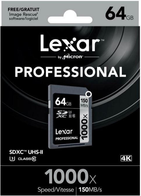 Lexar Professional 64GB 1000x UHS-II 150MB/s SDXC Memory Card LSD64GCRBNA1000 C