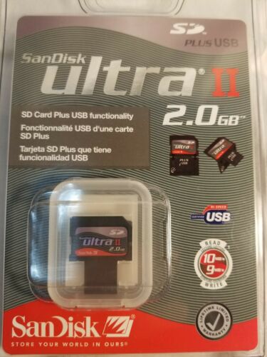 Sandisk Ultra II 2.0 GB SD Card NEW - Converts to USB for easy copying