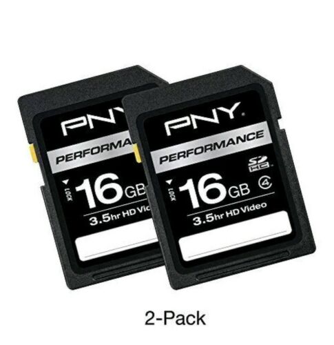 PNY 16GB Performance Class 4 SD Card P-SDHC16G4X2-GE (2 PACK) Flash Cards