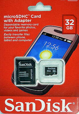 NEW SEALED SanDisk MicroSDHC Card With Adapter 32GB  SDHC