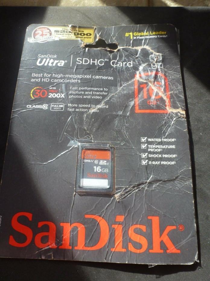 Sandisk ULTRA SDHC 16GB C10 Card 30MB/s 200Xrs !$! Ugly/TORN package priced !$!.