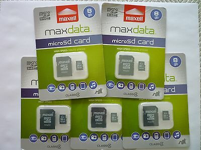 5 x Maxell 8 GB MicroSDHC card with adapter - NEW!!