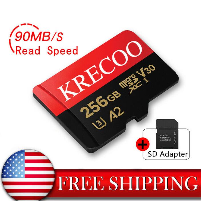 KRECOO Memory Card 90MBS Micro SD SDHC 64GB 128GB 256GB Class 10 with Adapter