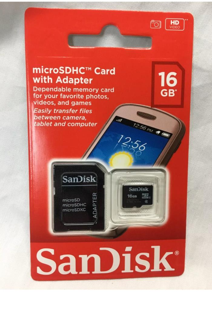 New SanDisk 16GB Micro SDHD Card w/adapter Smartphone Camera SD Card (qty 2-100)