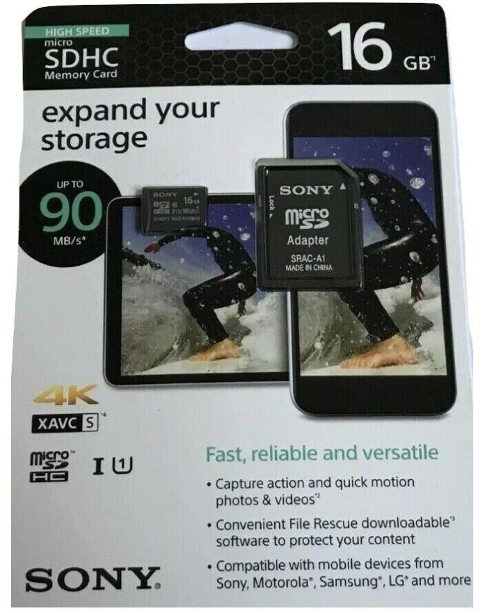 Sony 16GB 90 MB/s 4K MicroSD SD SDHC Memory Card For Samsung, Sony, LG