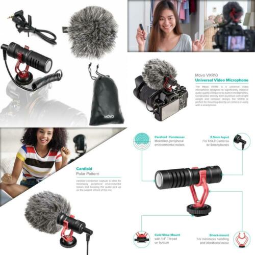 Movo VXR10 Universal Video Microphone with Shock Mount, Deadcat Windscreen,...
