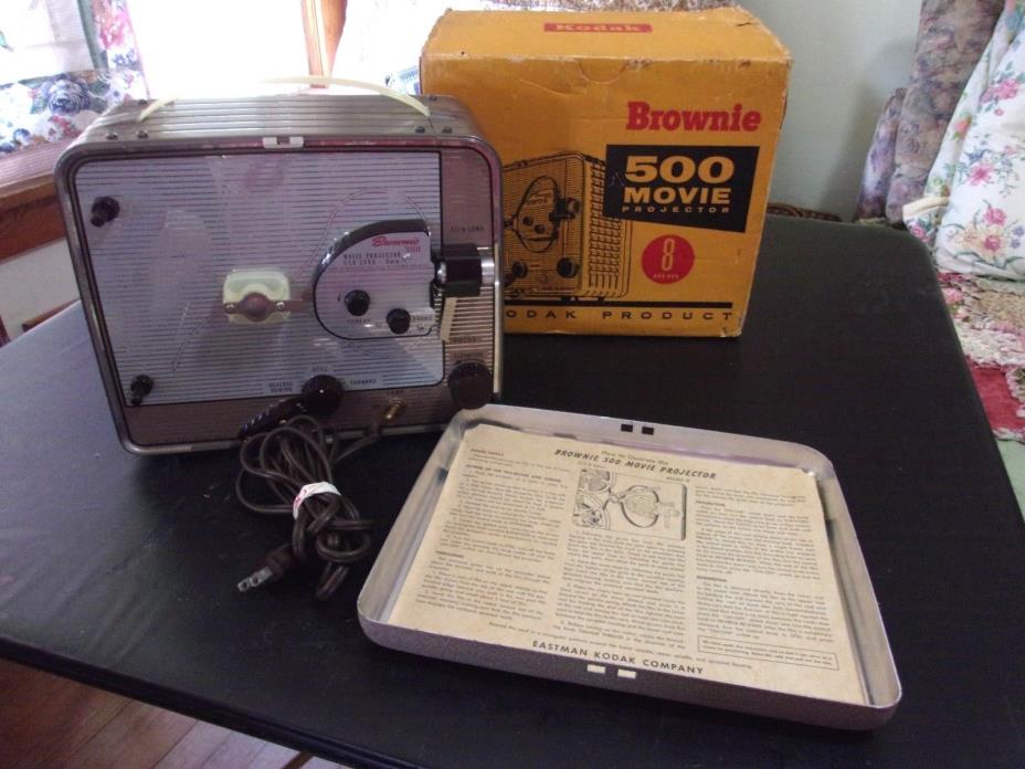 VINTAGE FOR PARTS - KODAK BROWNIE 500 MOVIE PROJECTOR 8 mm W/ ORIGINAL BOX