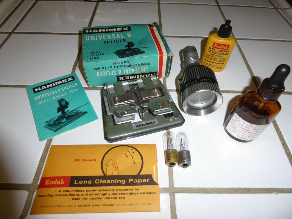 Bell & Howell 16mm Projector Lens, Hamimex Splicer, Projector Lamp, Belt & More