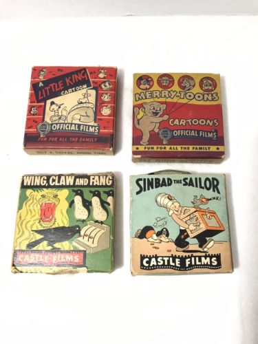 8mm CASTLE FILMS LOT Movie Cartoon Cine Film 8 Reel Lot of 4 Silent Movies