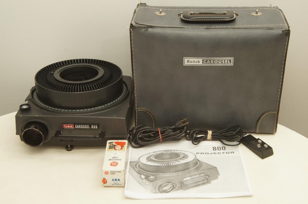 Kodak Carousel 800 Slide Projector with 4 inch lens, case, tray, and bulb