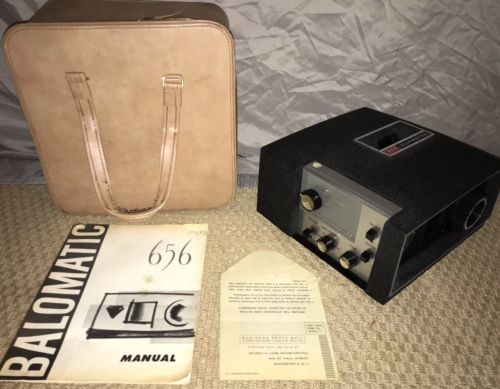 Vintage Bausch & Lomb Balomatic 656 Slide Projector w/ Case, Manual, & Paperwork