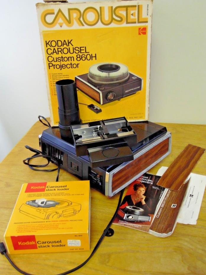 Kodak Carousel Custom 860H Projector needs bulb Stack Loader zoom Lens Vintage