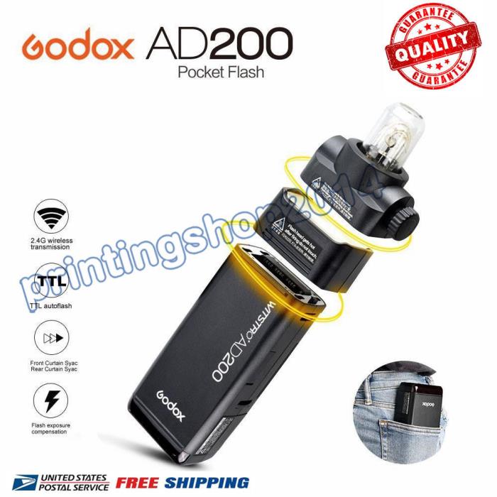 NEW Godox AD200 Double Head Pocket Speedflash + BD-07 2900mAh Battery 2.4G TTL