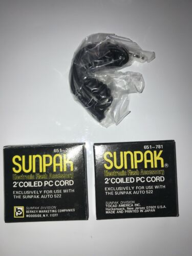 SUNPAK 2' COILED PC SYNC CORD 651-781 FOR auto 522 NOS in box Lot of 2