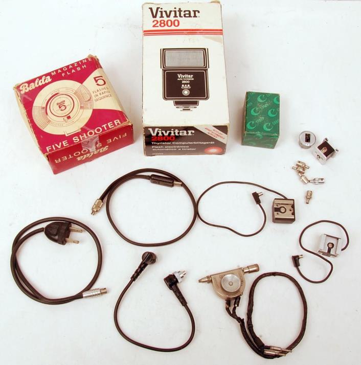 Vtg Assortment of Flash Attachments, Cables, Hot Shoes, Adapters, Canon, Vivitar
