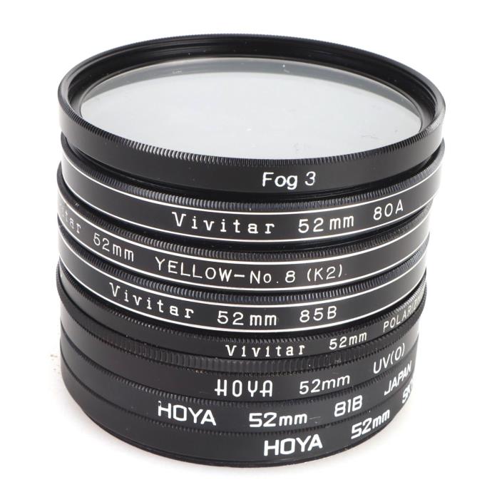 >[Set of 8] 52mm Lens Filters - UV/PL/1B/80A/81B/85B/K2/Fog 3