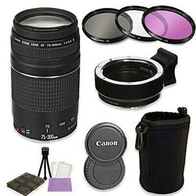 Canon EF 75-300mm  Lens + Auto (EF/EF-S to EF-M)  For (Canon M50, M6, M10, M100)