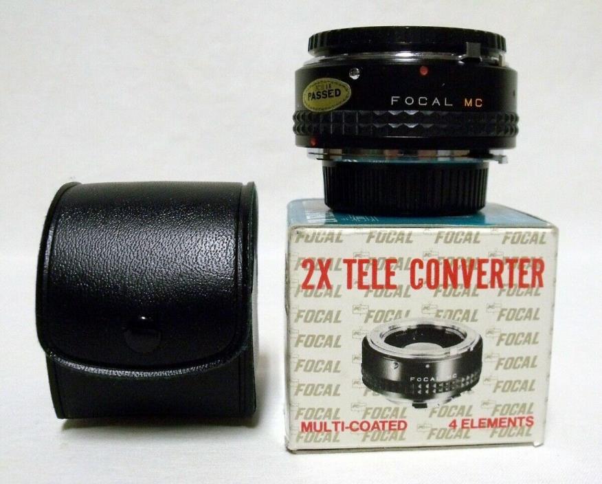 Vintage FOCAL 2X Tele-Converter MC 4-Element MINOLTA MD Film Lens Adapter w/Case