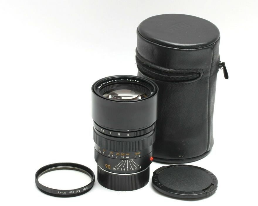 Leica Leitz 90mm f2 Summicron-M E55 Lens black with Uva filter