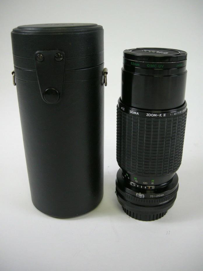 Sigma 70-210mm f4.5 Zoom K II MC Konica Mt. lens with caps, filter and case.