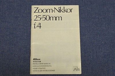 c1982 Vintage, MINT & RARE INSTRUCTION MANUAL f/ Nikon 25-50mm f4 AI-S / AIS