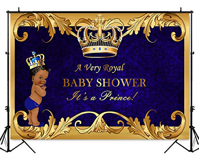 Royal Prince Baby Shower Backdrop BLACK Boy GOLD Crown Photography Background