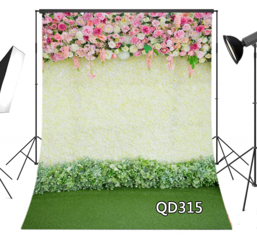 LB Srping Rose Flowers Wall Backdrops 6x9ft Fabric Green Grass Nature Background