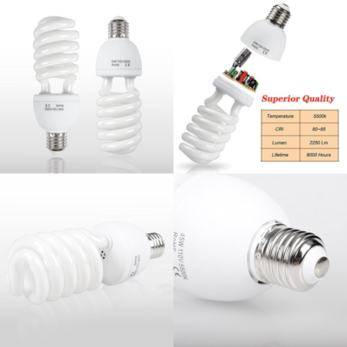 Full Spectrum Light Bulb 2 X 45W 5500K CFL Daylight For Photography Photo Video