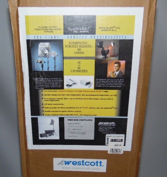Westcott Spiderlite TD3 Portable Hairlight Lighting Kit 12”x16” Soft Box & Bulbs