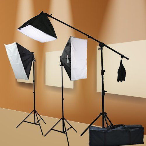 ePhoto Digital Photography Video 2400 Watt THREE Softbox Lighting Boom Hair