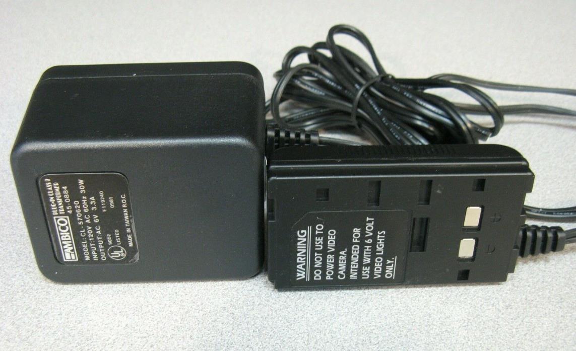 Ambico Camcorder Light Powering AC Adapter 570620 w/ Sony NP-66 Type Connection