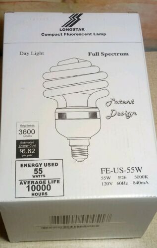 New Longstar Compact Daylight Full Spectrum 5000K 55W Fluorescent Light Bulb