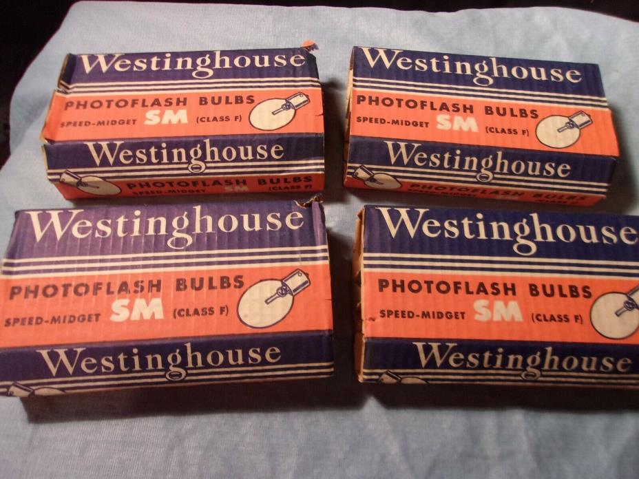 Vintage 4 Boxes 8 Each WESTINGHOUSE PHOTOFLASH BULBS SPEED MIDGET SM Class F